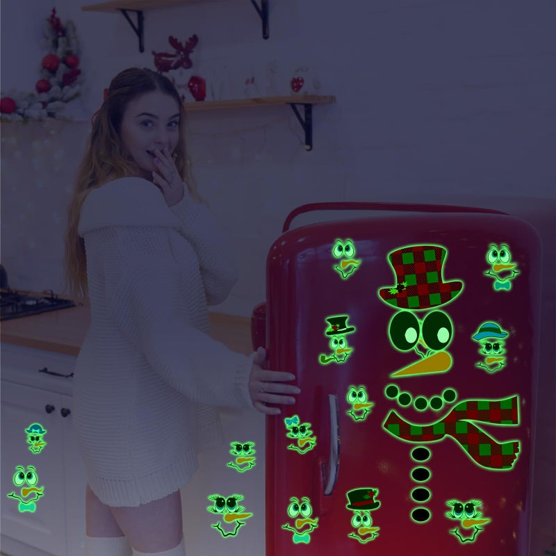 إيزما ملصقات وجه رجل الثلج للحرف اليدوية، ملصقات عيد الميلاد المتوهجة في الظلام، زينة رجل الثلج، زخارف، ملصقات كرة عيد الميلاد، ثلاجة مضيئة لعيد الميلاد، نافذة صائق لعطلة الشتاء، لوازم حفلات الأطفال - Image 5